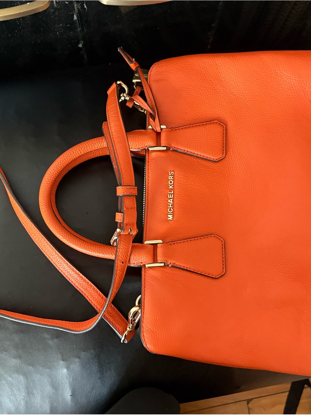 Michael Kors Bright Orange Pebbled Leather Satchel